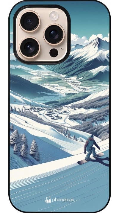 iPhone 16 Pro Case Hülle - Snowboarder Berg