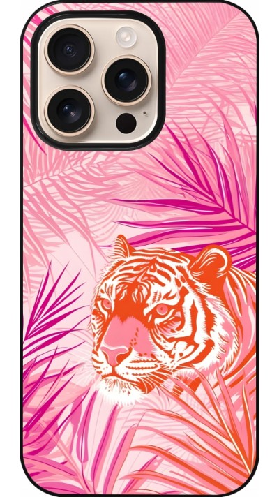 iPhone 16 Pro Case Hülle - Tiger Palmen rosa