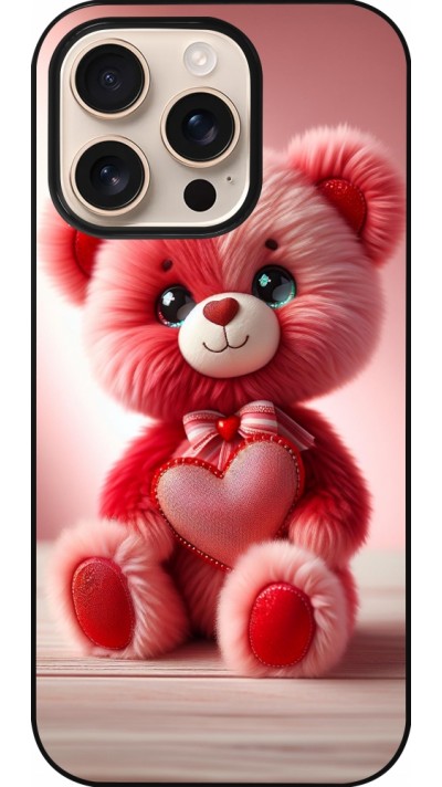 iPhone 16 Pro Case Hülle - Valentin 2024 Rosaroter Teddybär