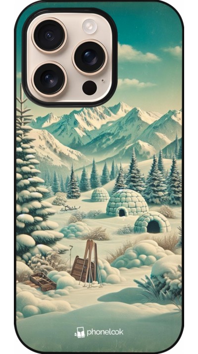 iPhone 16 Pro Case Hülle - Vintage Schneebedeckter Berg Iglu