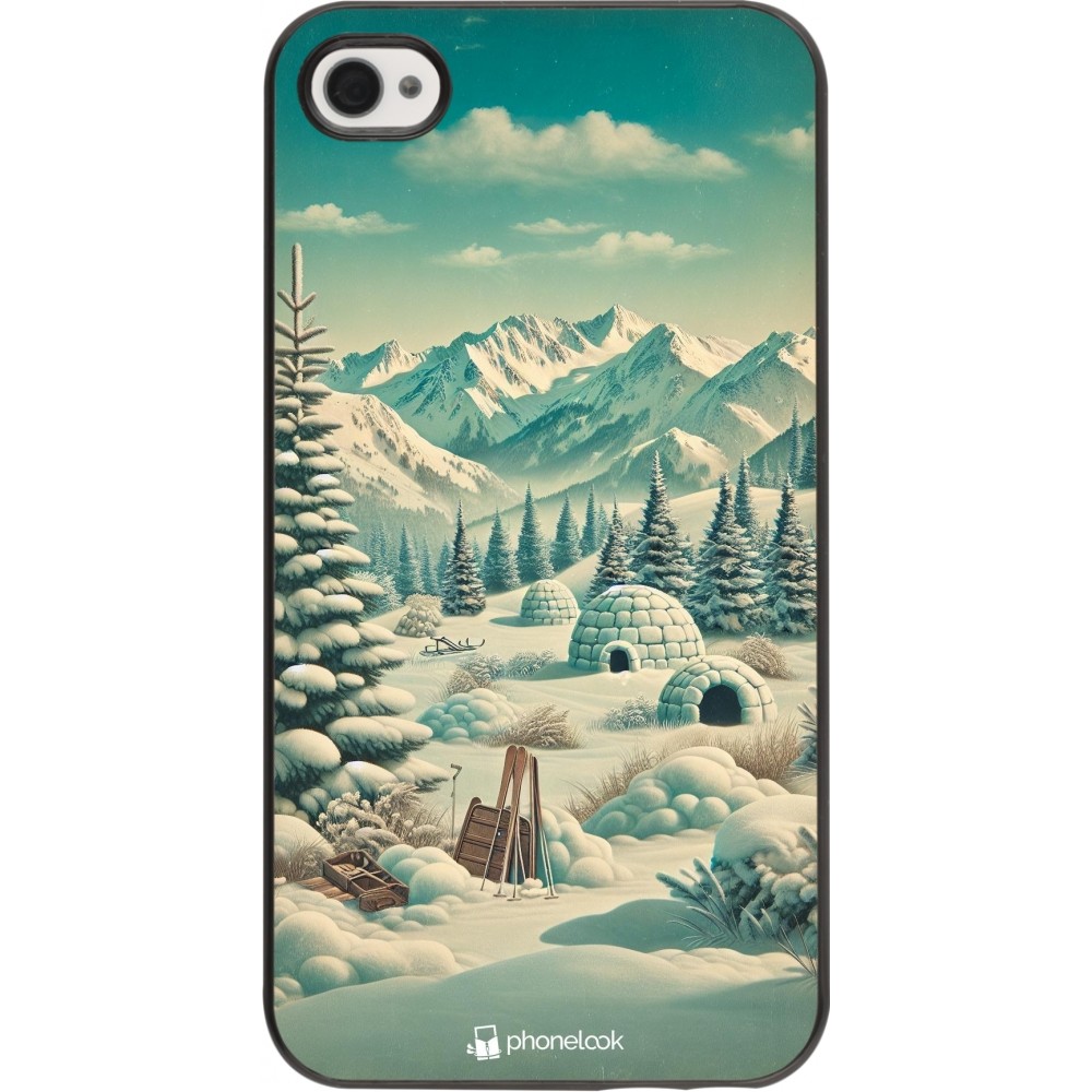 iPhone 4/4s Case Hülle - Vintage Schneebedeckter Berg Iglu