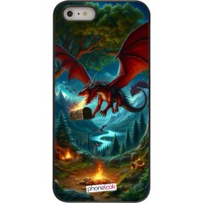 iPhone 5/5s / SE (2016) Case Hülle - Drache Fliegend Wald Schatz