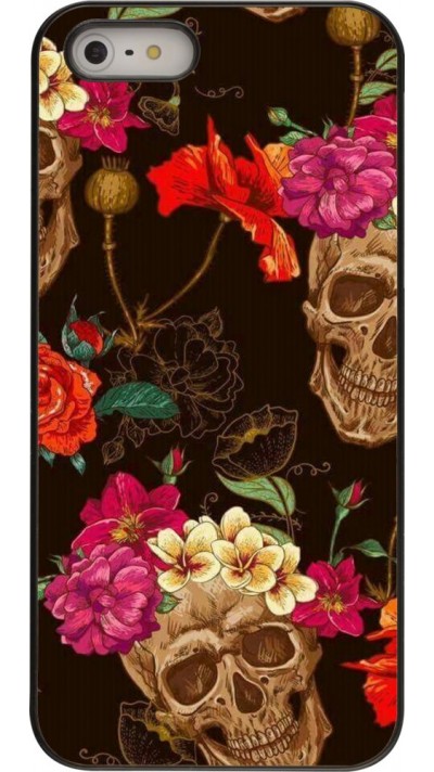 Hülle iPhone 5/5s / SE (2016) - Skulls and flowers