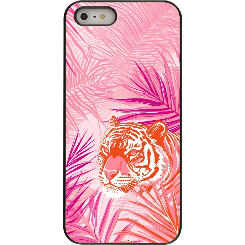 iPhone 5/5s / SE (2016) Case Hülle - Tiger Palmen rosa