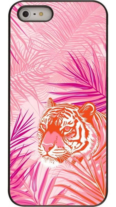 Coque iPhone 5/5s / SE (2016) - Tigre palmiers roses