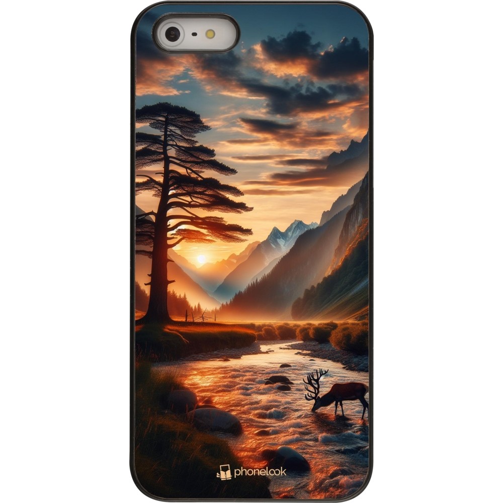 iPhone 5/5s / SE (2016) Case Hülle - Tal Sonnenuntergang Hirsch Baum