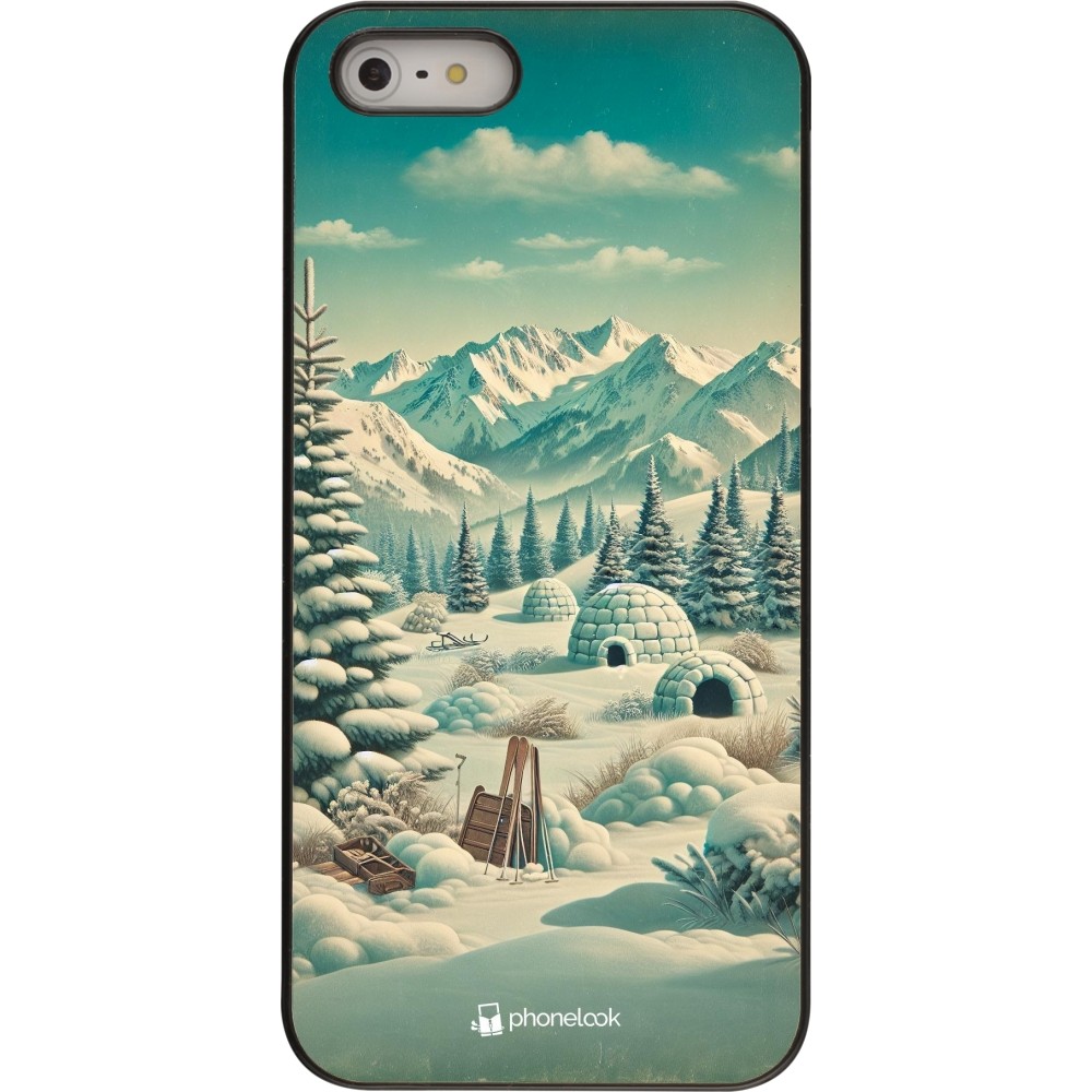 iPhone 5/5s / SE (2016) Case Hülle - Vintage Schneebedeckter Berg Iglu