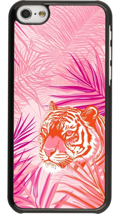 Coque iPhone 5c - Tigre palmiers roses
