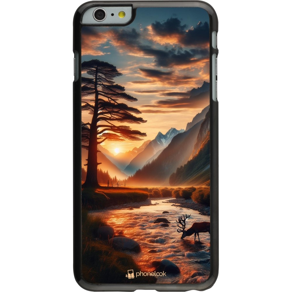 iPhone 6 Plus / 6s Plus Case Hülle - Tal Sonnenuntergang Hirsch Baum