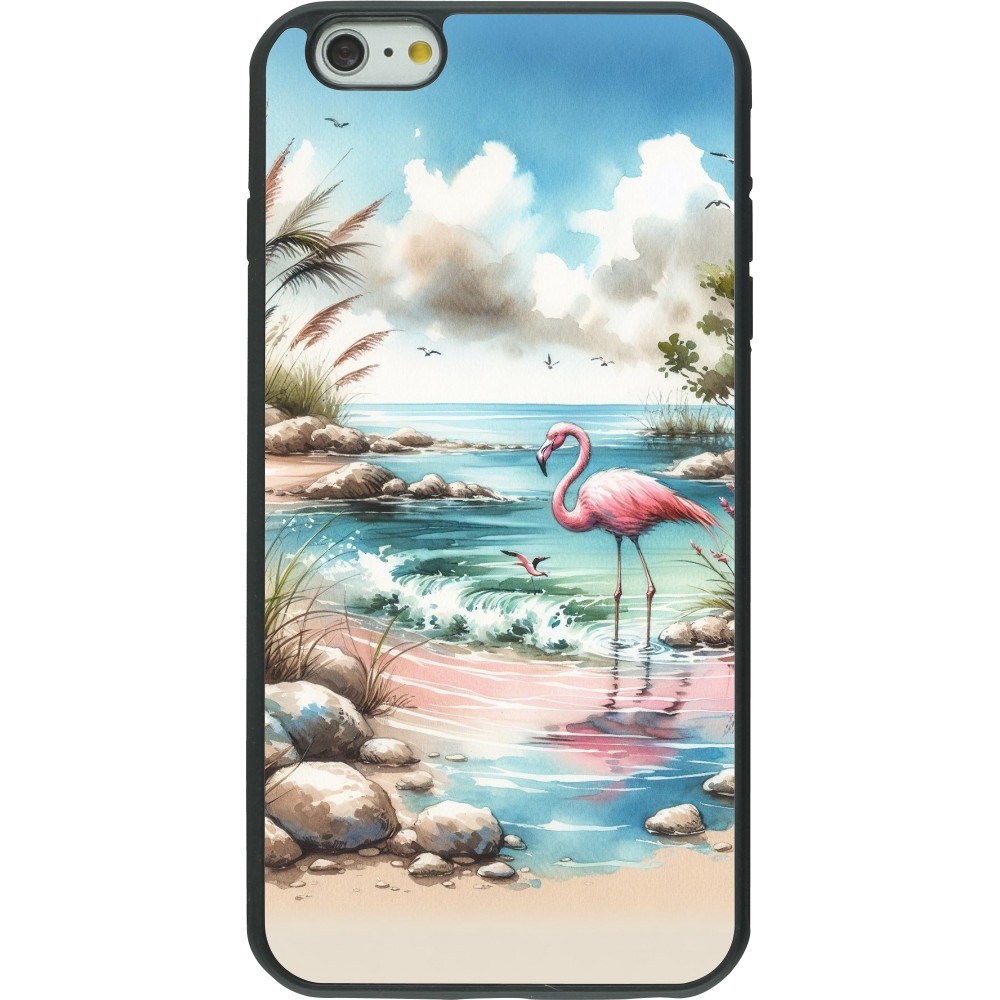 iPhone 6 Plus / 6s Plus Case Hülle - Silikon schwarz Flamingo Aquarell