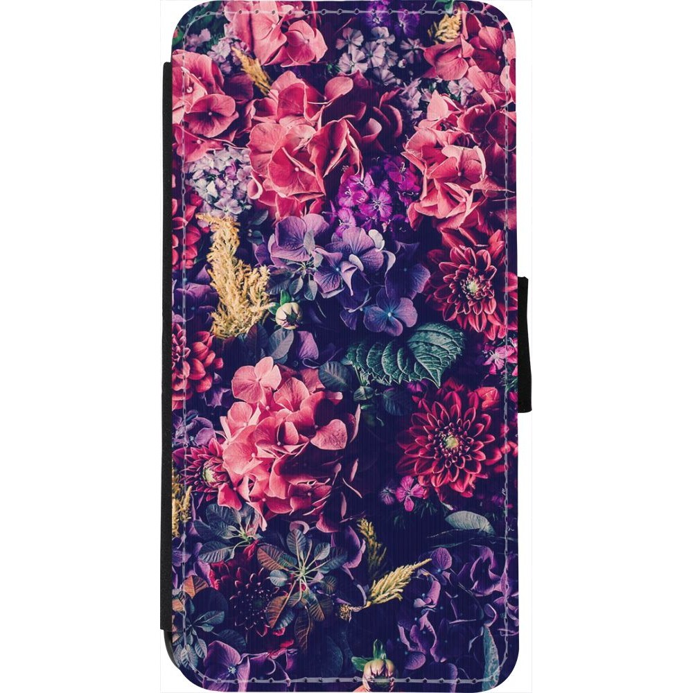 Hülle iPhone 7 / 8 / SE (2020, 2022) - Wallet schwarz Flowers Dark