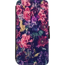 Hülle iPhone 7 / 8 / SE (2020, 2022) - Wallet schwarz Flowers Dark