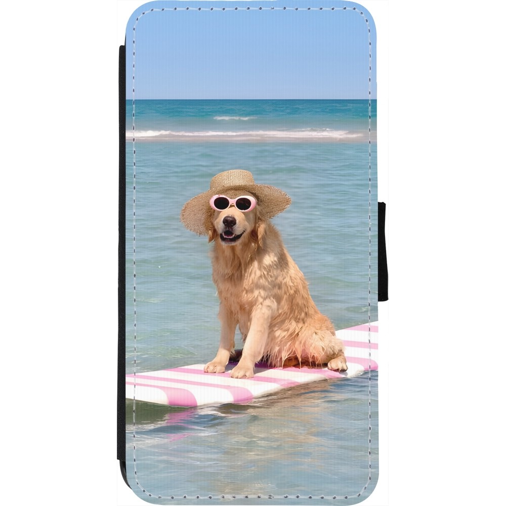 iPhone 7 / 8 / SE (2020, 2022) Case Hülle - Wallet schwarz Summer Dog on Paddle