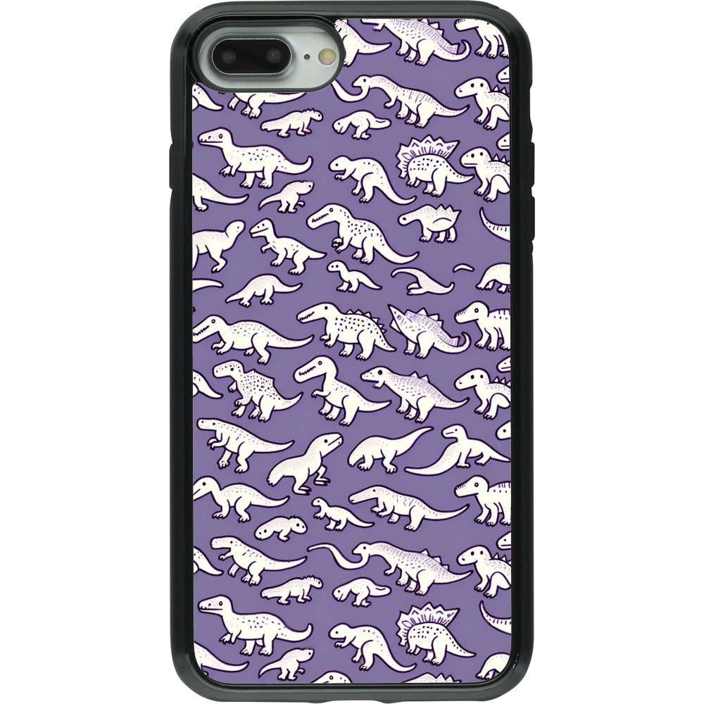 iPhone 7 Plus / 8 Plus Case Hülle - Hybrid Armor schwarz Mini-Dino-Muster violett