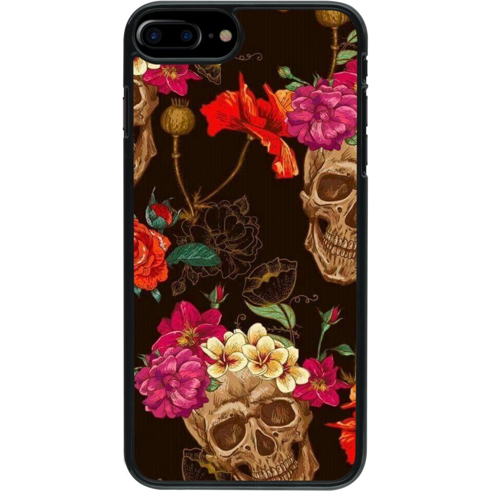 Hülle iPhone 7 Plus / 8 Plus - Skulls and flowers