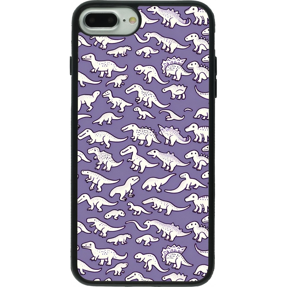 iPhone 7 Plus / 8 Plus Case Hülle - Silikon schwarz Mini-Dino-Muster violett