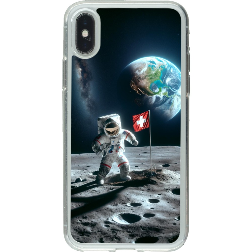 iPhone X / Xs Case Hülle - Gummi transparent Astro Schweiz auf dem Mond