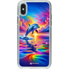 iPhone X / Xs Case Hülle - Gummi transparent Glücklicher Regenbogen-Delfin