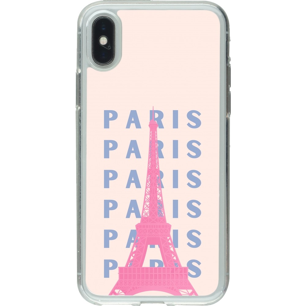 iPhone X / Xs Case Hülle - Gummi transparent Paris Pink Print