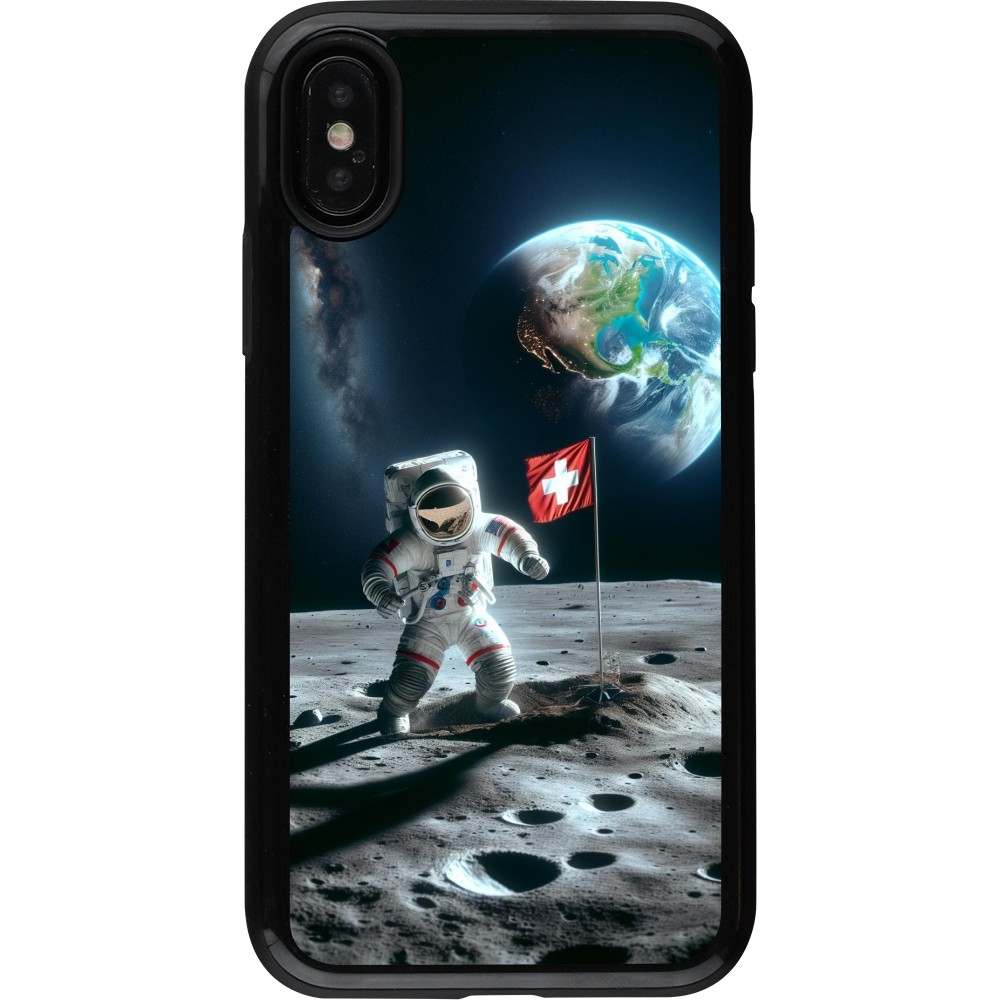 iPhone X / Xs Case Hülle - Hybrid Armor schwarz Astro Schweiz auf dem Mond