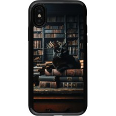 iPhone X / Xs Case Hülle - Hybrid Armor schwarz Katze Bücher dunkel