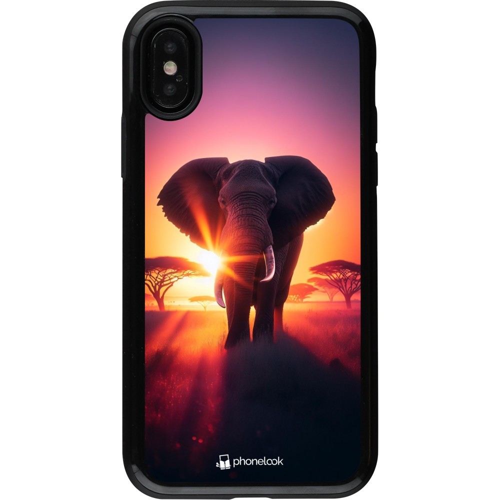 iPhone X / Xs Case Hülle - Hybrid Armor schwarz Elefant Sonnenaufgang Schönheit