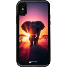 iPhone X / Xs Case Hülle - Hybrid Armor schwarz Elefant Sonnenaufgang Schönheit