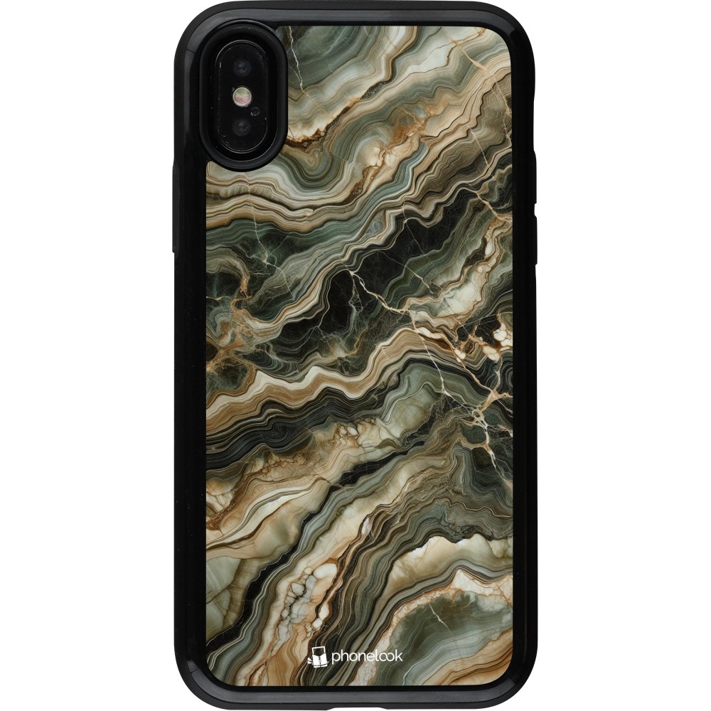 iPhone X / Xs Case Hülle - Hybrid Armor schwarz Oliv Marmor