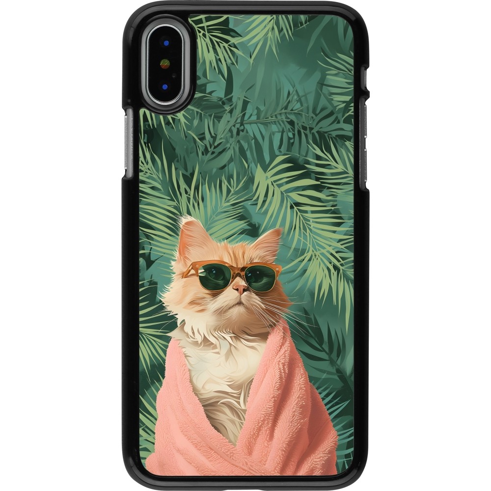 iPhone X / Xs Case Hülle - Cat Summer Palms