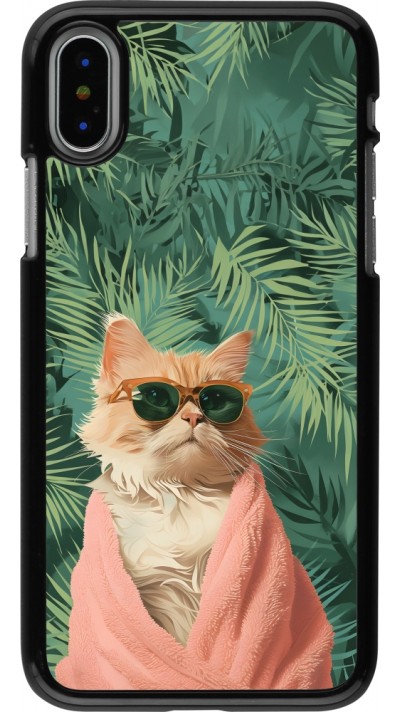 iPhone X / Xs Case Hülle - Cat Summer Palms