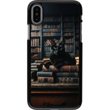 iPhone X / Xs Case Hülle - Katze Bücher dunkel