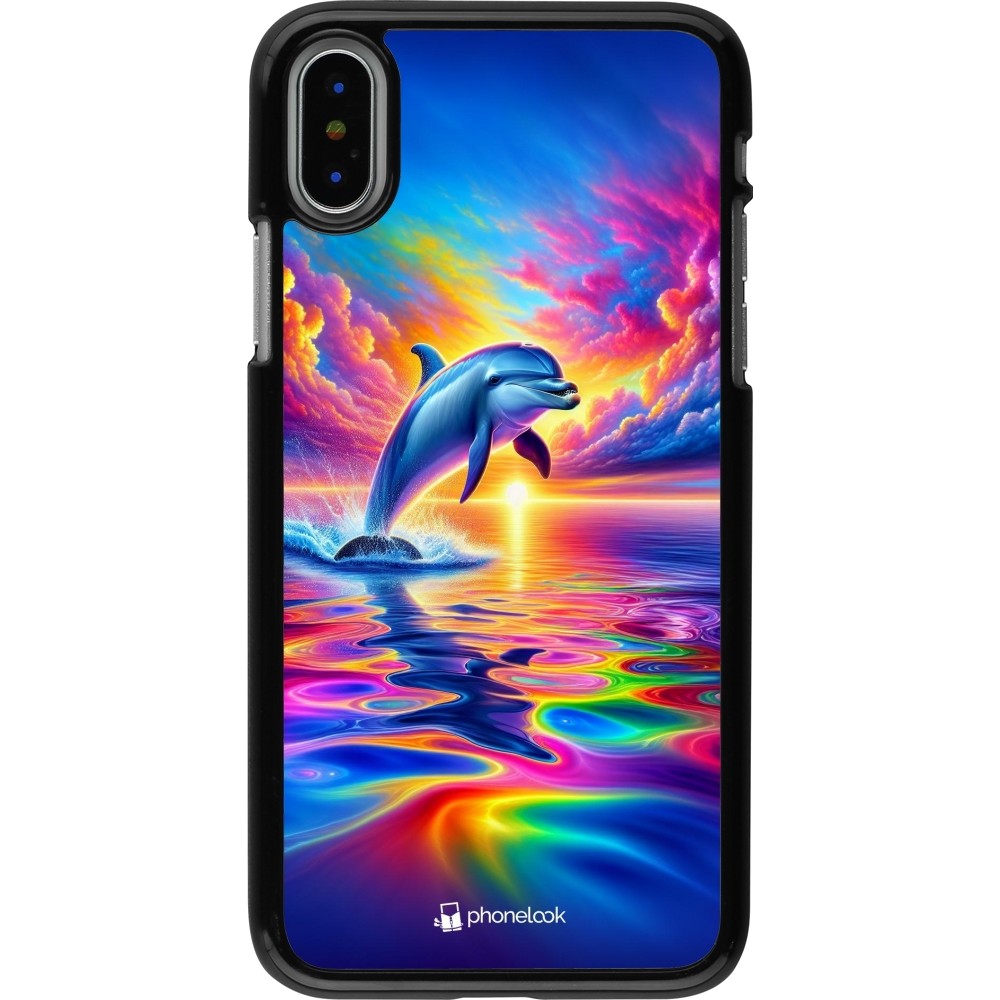 iPhone X / Xs Case Hülle - Glücklicher Regenbogen-Delfin