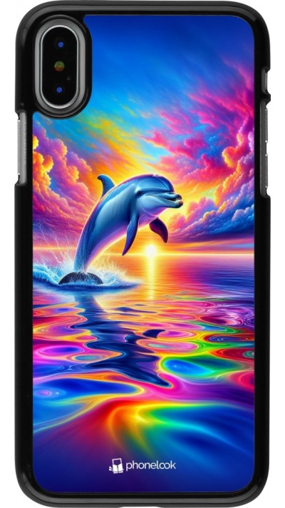 iPhone X / Xs Case Hülle - Glücklicher Regenbogen-Delfin