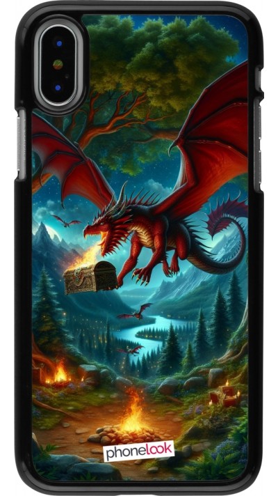 iPhone X / Xs Case Hülle - Drache Fliegend Wald Schatz