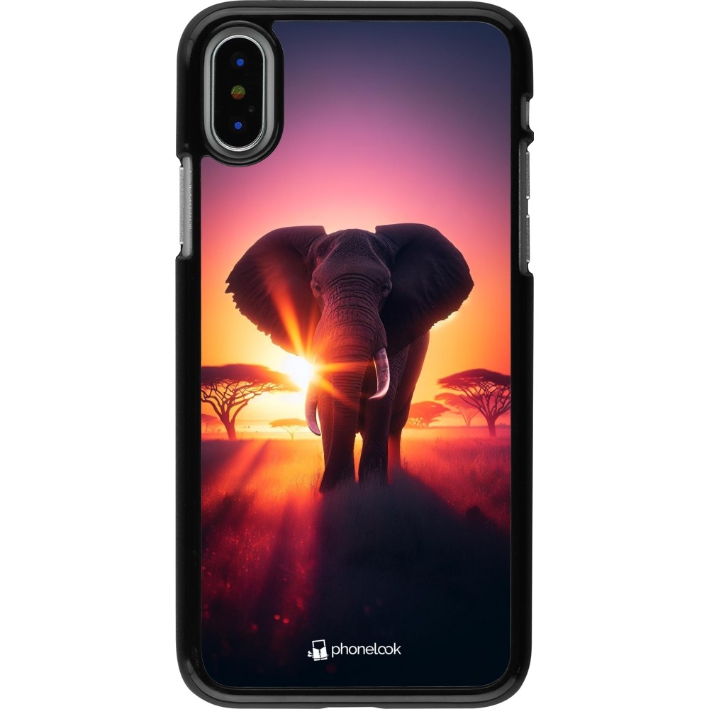 iPhone X / Xs Case Hülle - Elefant Sonnenaufgang Schönheit