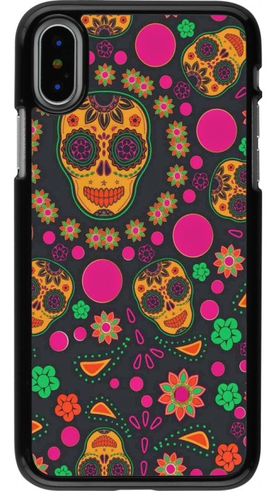 iPhone X / Xs Case Hülle - Halloween 22 colorful mexican skulls