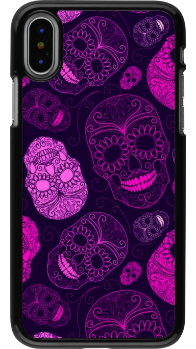 iPhone X / Xs Case Hülle - Halloween 2023 pink skulls