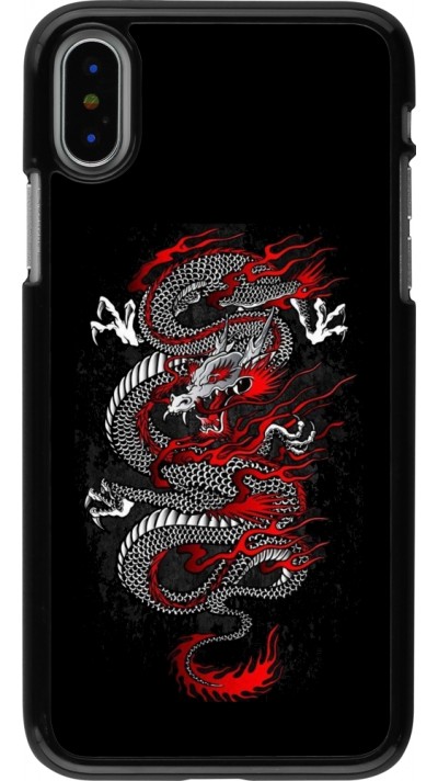 iPhone X / Xs Case Hülle - Japanese style Dragon Tattoo Red Black