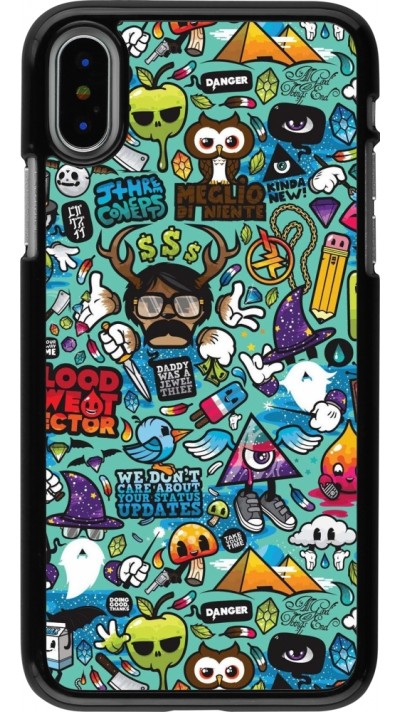 iPhone X / Xs Case Hülle - Mixed Cartoons Turquoise