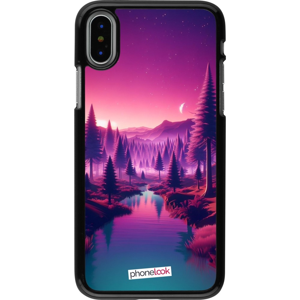 iPhone X / Xs Case Hülle - Lila-rosa Landschaft