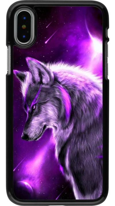 Hülle iPhone X / Xs - Purple Sky Wolf