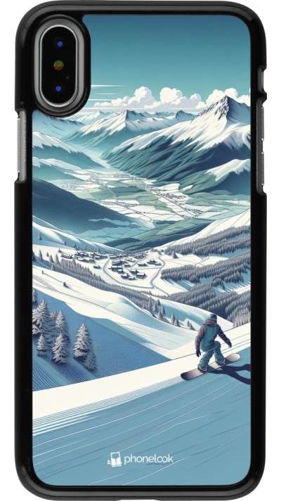 iPhone X / Xs Case Hülle - Snowboarder Berg