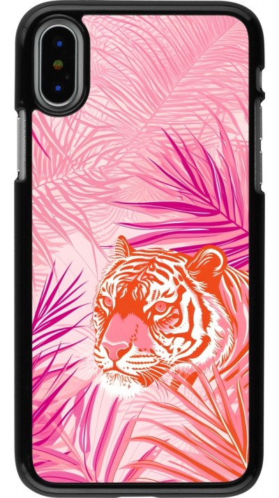 iPhone X / Xs Case Hülle - Tiger Palmen rosa