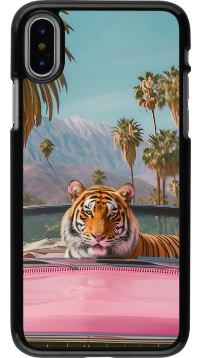 iPhone X / Xs Case Hülle - Tiger Auto rosa