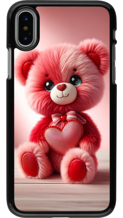 iPhone X / Xs Case Hülle - Valentin 2024 Rosaroter Teddybär