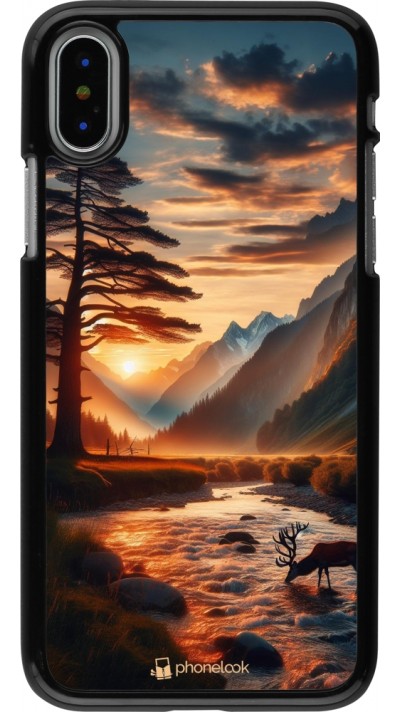 iPhone X / Xs Case Hülle - Tal Sonnenuntergang Hirsch Baum