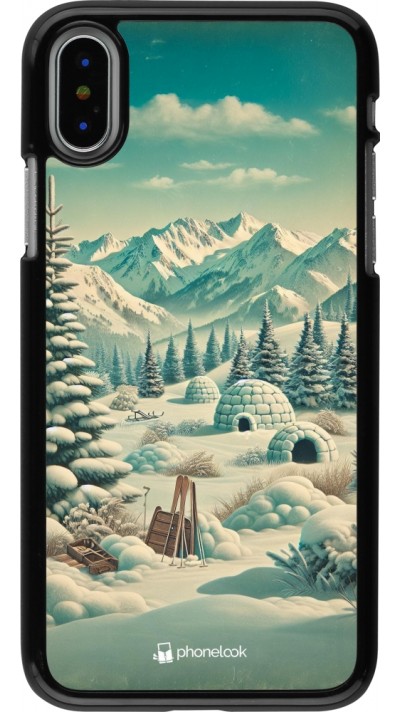 iPhone X / Xs Case Hülle - Vintage Schneebedeckter Berg Iglu