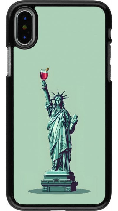 iPhone X / Xs Case Hülle - Freiheitsstatue mit einem Glas Wein