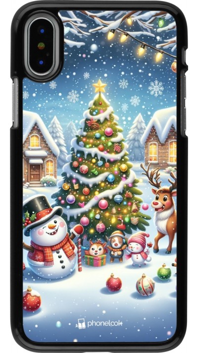 iPhone X / Xs Case Hülle - Weihnachten 2023 Schneemann und Tannenbaum