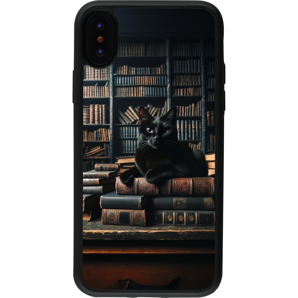 iPhone X / Xs Case Hülle - Silikon schwarz Katze Bücher dunkel